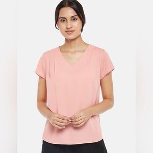 Pink Solid Pleated Regular Top